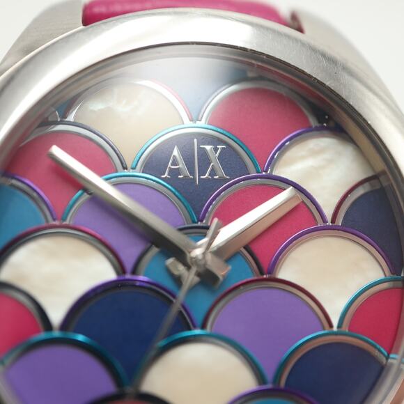 Armani Exchange Pink Colorful MOP Fish Scale 36mm Watch Leather with New Battery main image 12